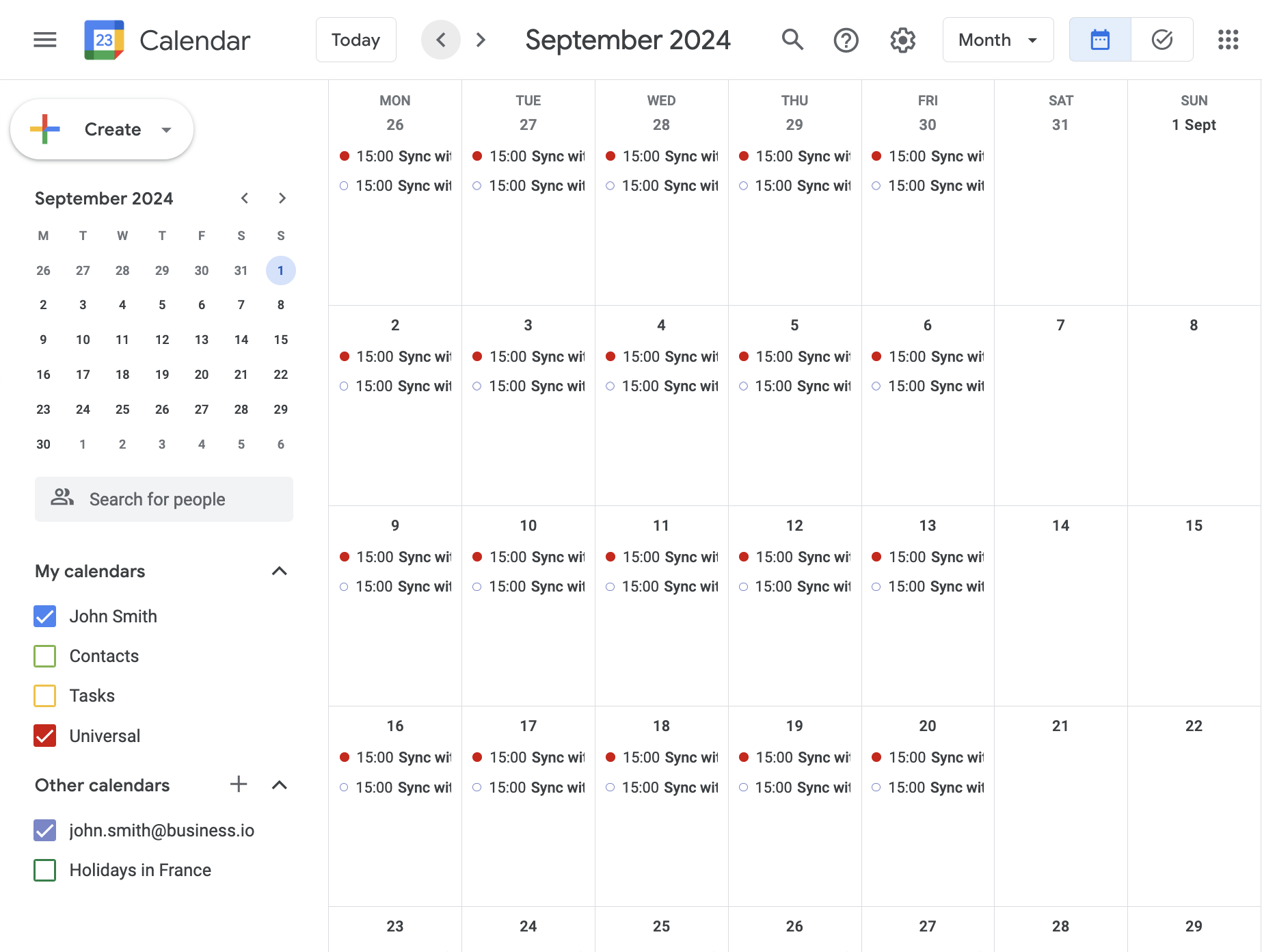 Google Calendar main page