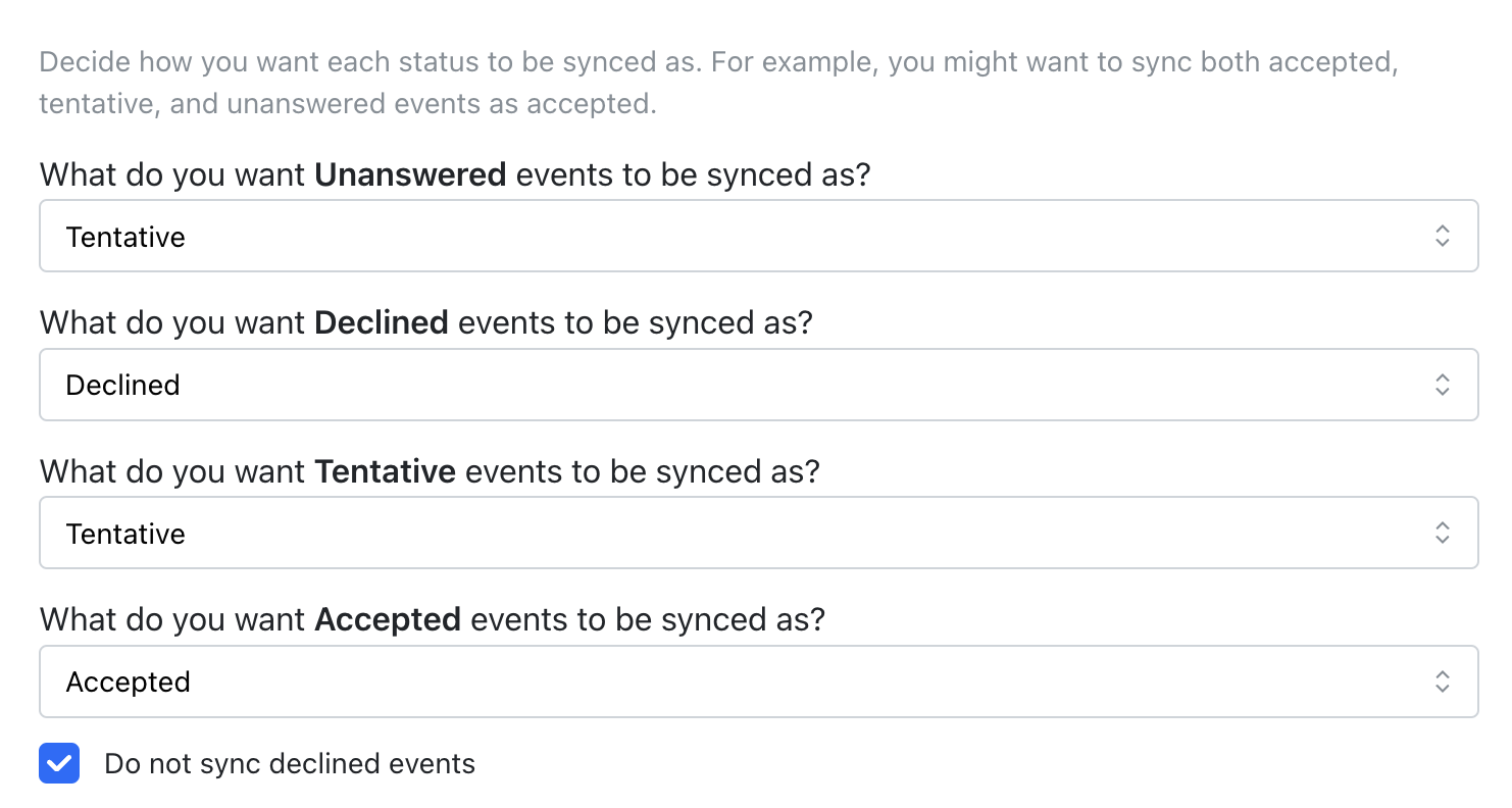 Status transformation settings showing different options