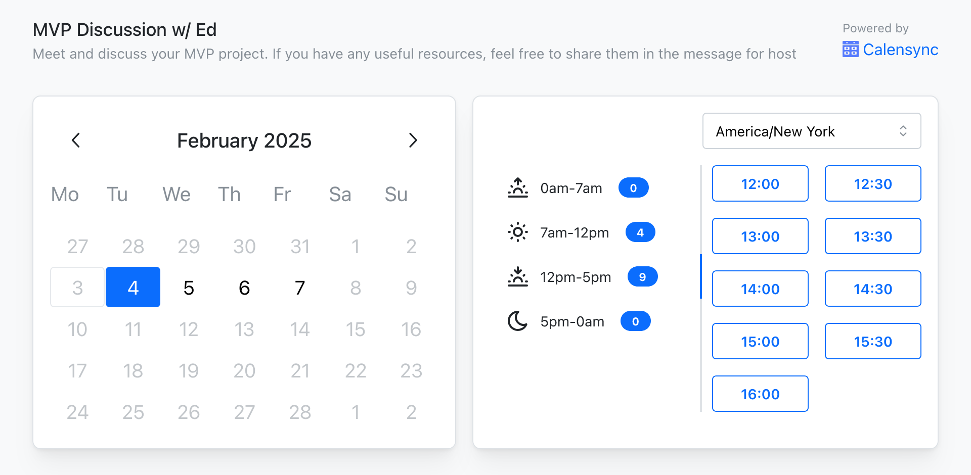 Calensync Event Scheduling Page